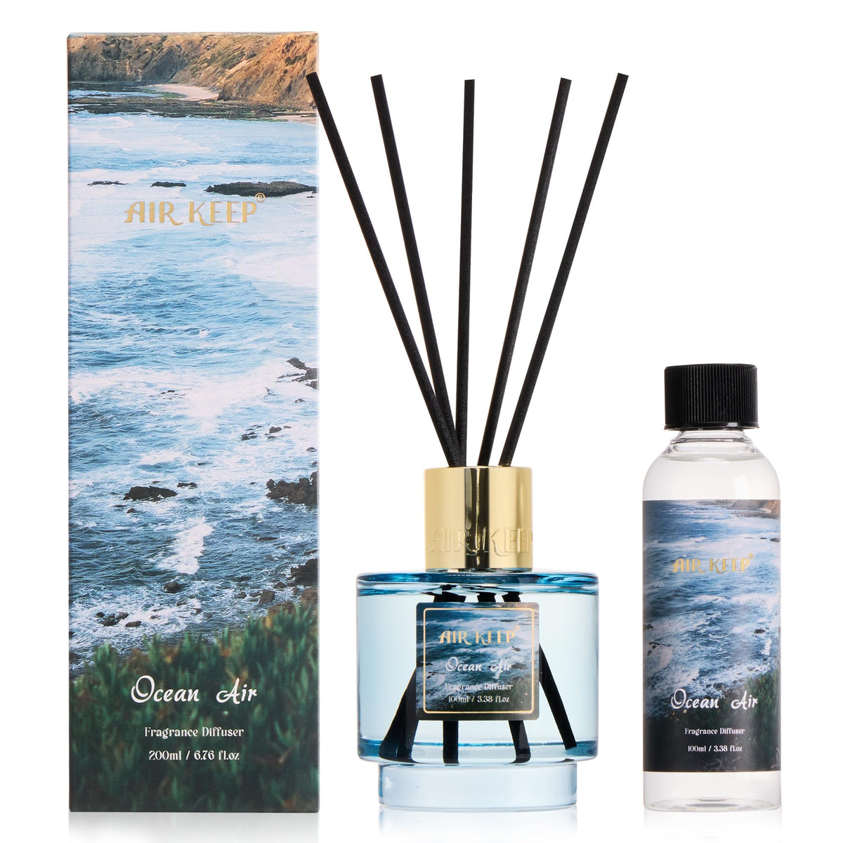 Airkeep Reed Diffuser Set with Refill & 8 Reed Sticks, 6.96 fl oz Lavender Whisper Home Fragrance, Long Lasting Aromatherapy Diffuser for Bedroom, Bathroom & Living Room