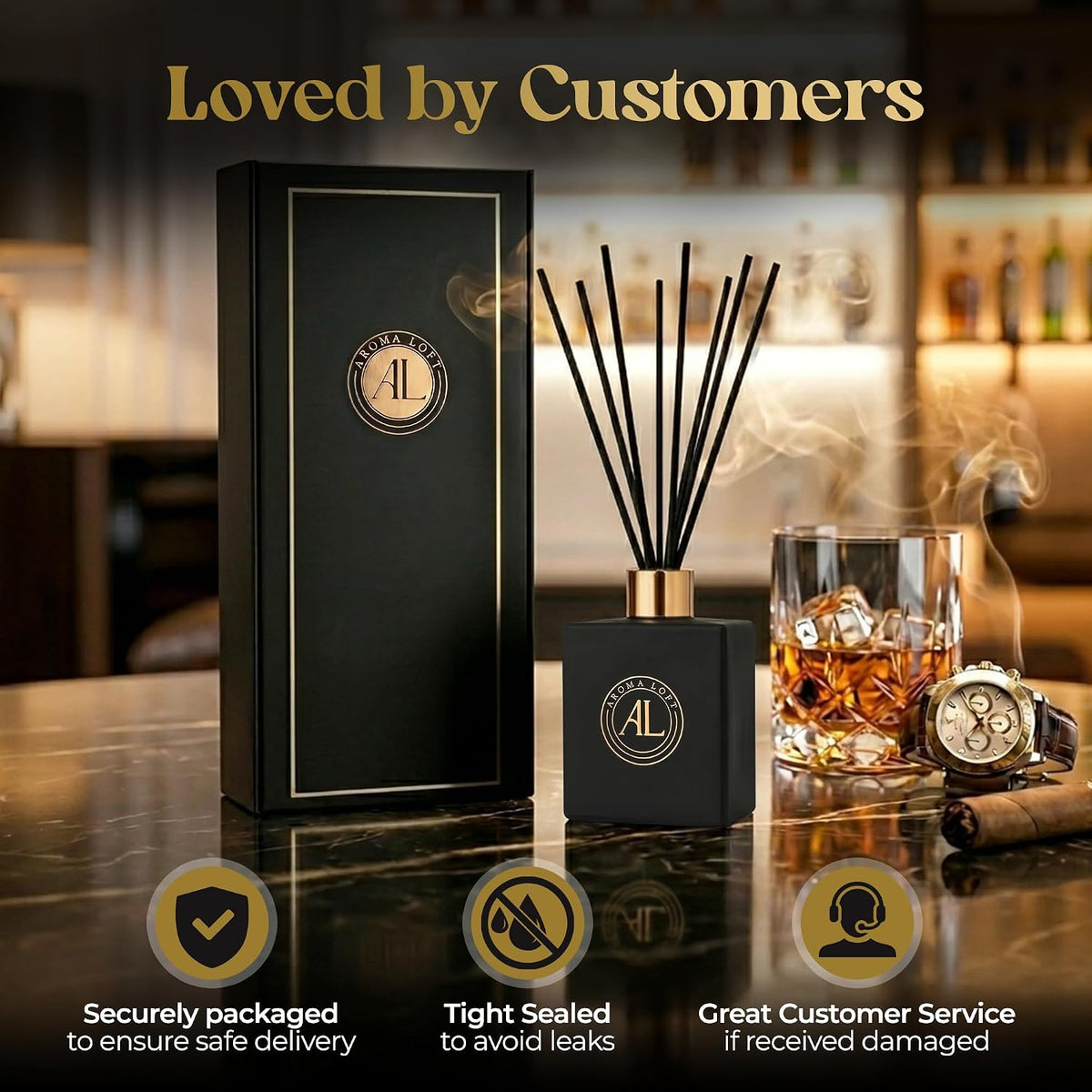 Black Reed Diffusers for Home | Premium Fragrance Diffuser | Reed Diffuser Sticks in Oil Set with Sunlit Citrus Scent | Smell Good Stuff | Long-Lasting Oil for Bathroom & Office (5 oz)