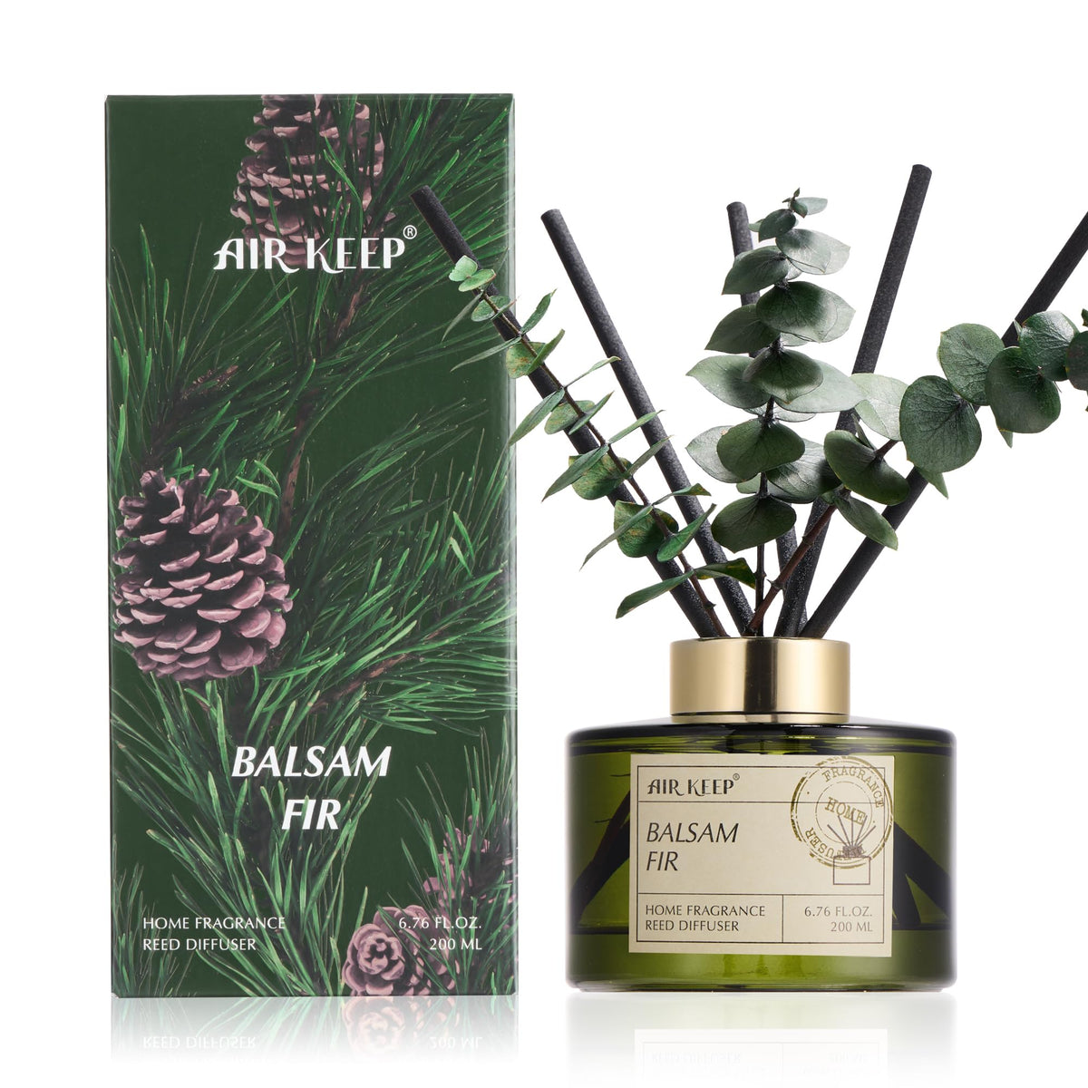 Airkeep Reed Diffuser Set with 6.76 fl oz Lavender Eucalyptus Scent Essential Oils and 3 Leaves & 8 Diffuser Sticks,Bathroom Shelf Decor & Air Freshener, House Bedroom Office Decor & Gifts