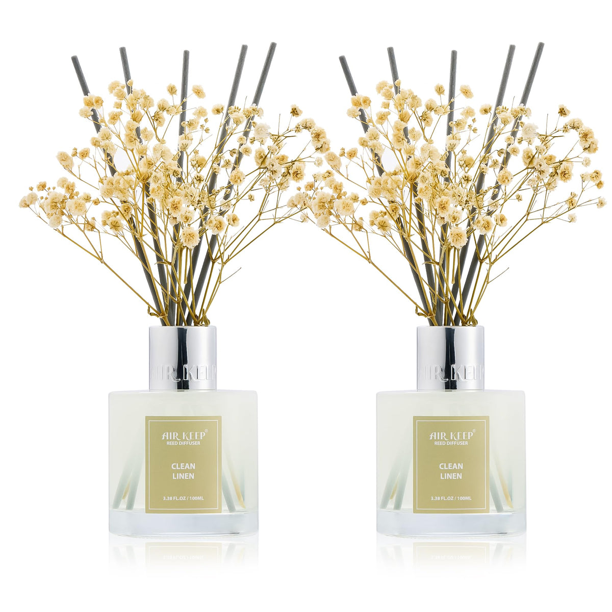 Airkeep Reed Diffuser Set, 3.38 fl oz (100 ml) - Jasmine Lily Lemon Oil Diffusers with 8 Reed Sticks, Home Fragrance Reed Diffuser for Bathroom Shelf Decor