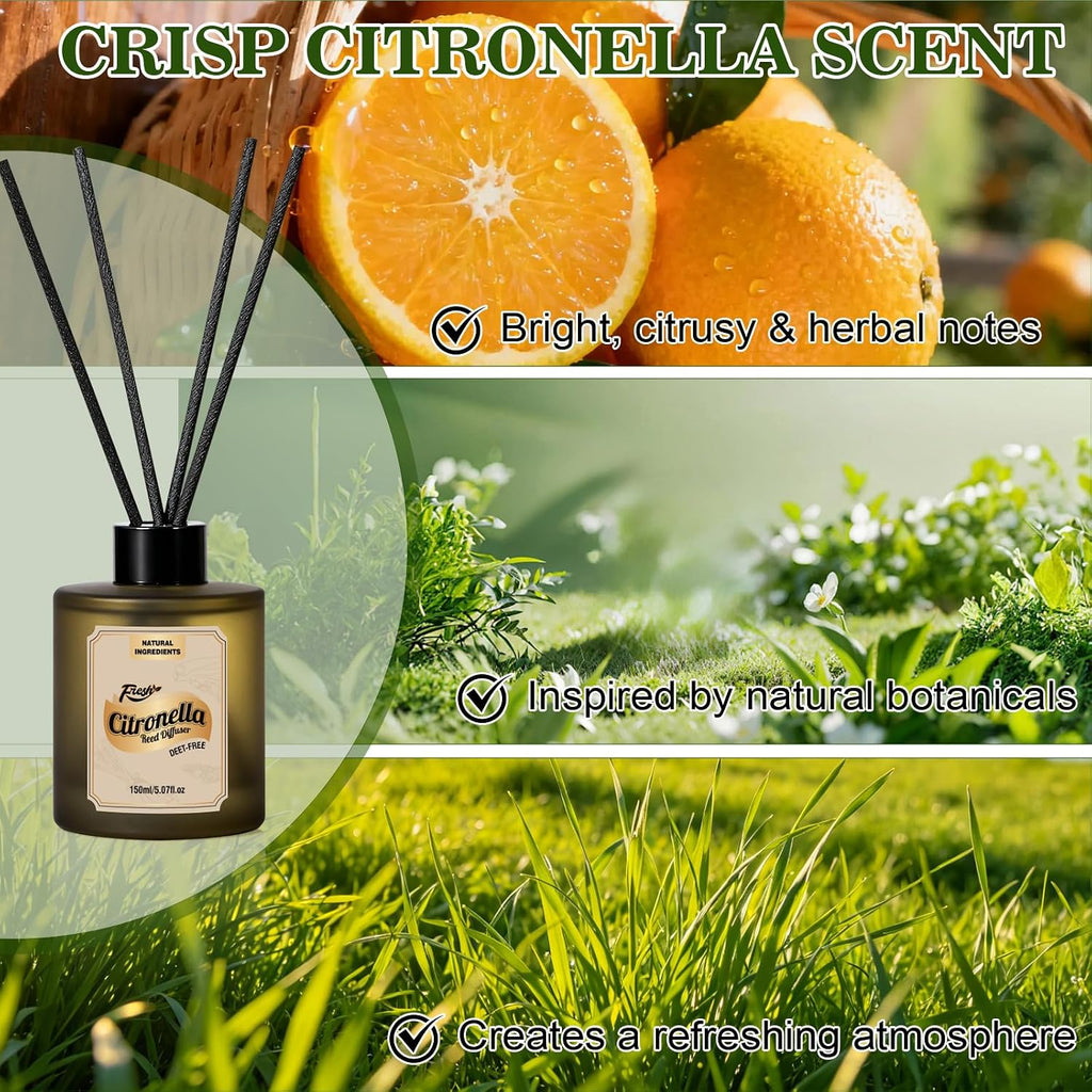 SCENTORINI Lemongrass Reed Diffuser Set with 12 Sticks for Summer, 10 oz