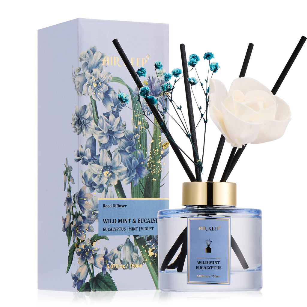 Airkeep Flower Reed Diffusers Set, 5.07 oz Clean Aldehydes Musk Scented Oil Diffuser with 8 Reed Sticks, Home Fragrance Diffuser Gift Set for Bathroom & Office Decor 150ml