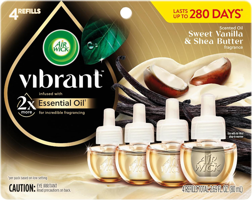 Air Wick Vibrant Plug In Scented Oil Refills,Sweet Vanilla &Shea Butter,4ct