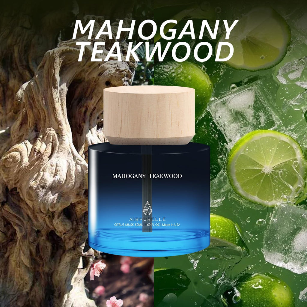 Car Air Freshener 50ML (1.7 FL OZ) Car Air Fresheners Perfume - Mahogany Teakwood Fragrance Oil Air Diffuser for Car, 180+ days Long Lasting Fragrance, Wooden Cup Design Car Fresheners, Made in USA