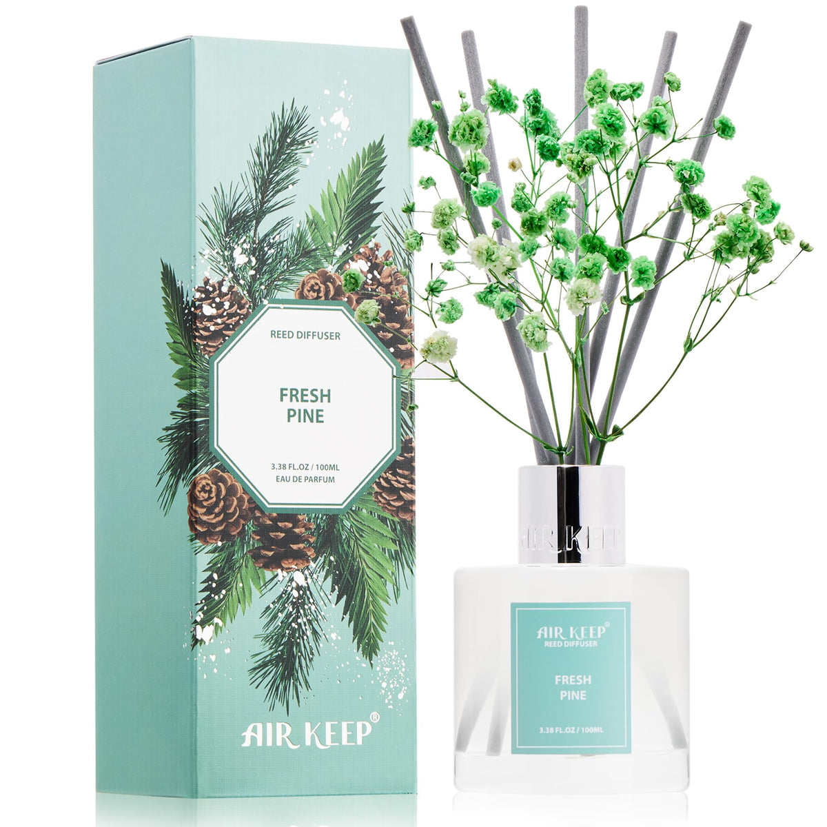 Airkeep Reed Diffuser Set,3.38 fl oz (100 ml) - Clean Linen Oil Diffusers with 8 Reed Sticks,Home Fragrance Reed Diffuser for Bathroom Shelf Decor