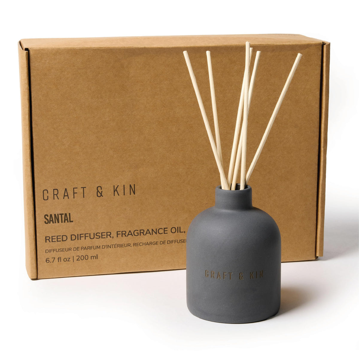 Craft & Kin White Birch & Cedar Reed Diffuser – Earthenware Collection, 6.7 oz – Alcohol-Free Essential Oil Diffuser for Home & Bathroom – Long-Lasting Fragrance Sticks – Ceramic Room Decor