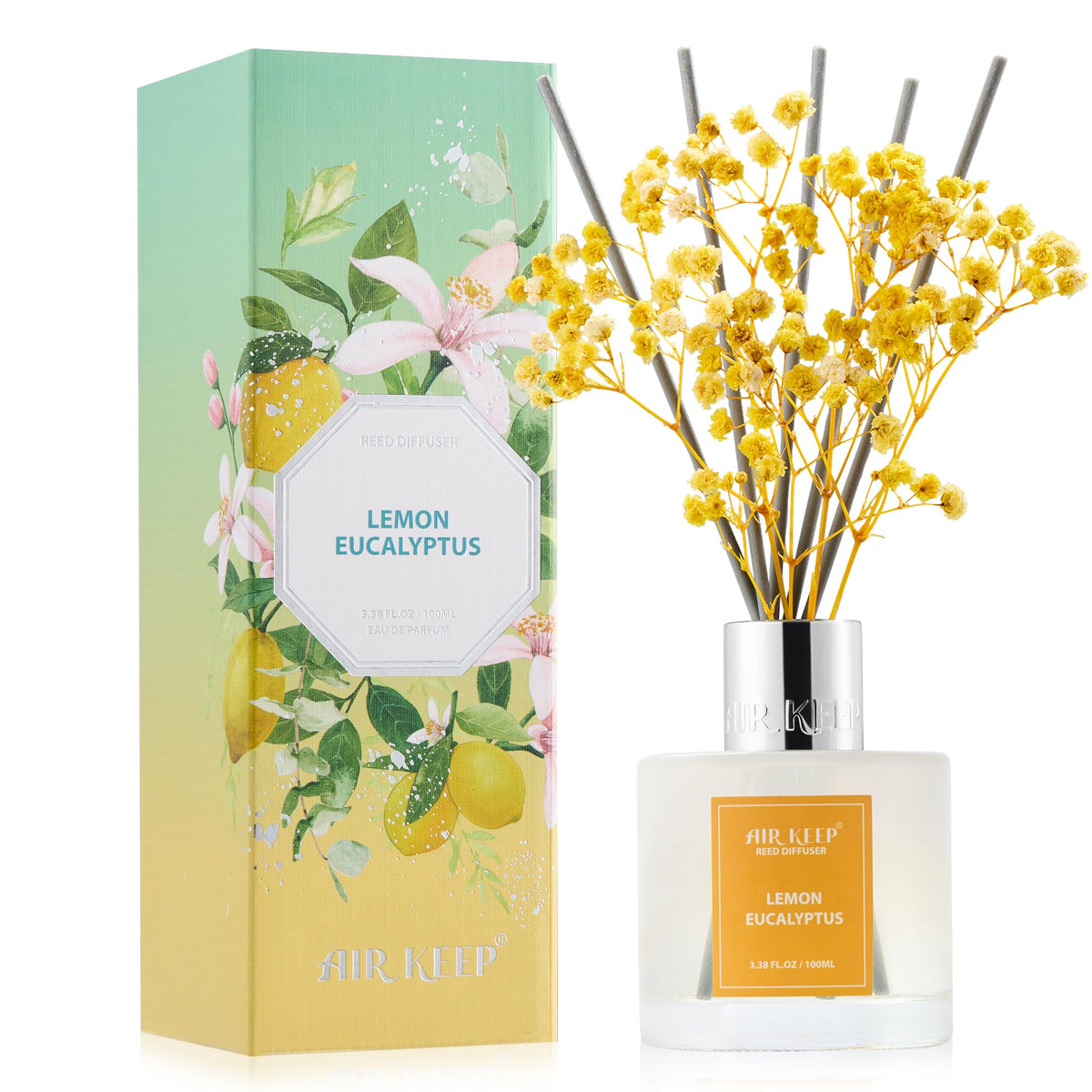 Airkeep Reed Diffuser Set, 3.38 fl oz (100 ml) - Cherry Blossom Oil Diffusers with 8 Reed Sticks, Home Fragrance Reed Diffuser for Bathroom Shelf Decor