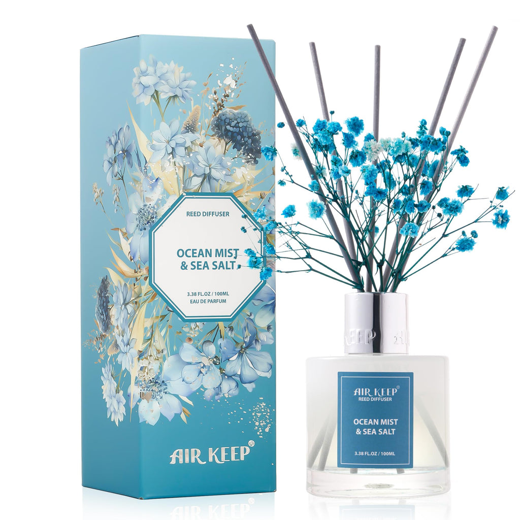 Airkeep Reed Diffuser Set,3.38 fl oz (100 ml) - Cashmere Vanilla Oil Diffusers with 8 Reed Sticks, Home Fragrance Reed Diffuser for Bathroom Shelf Decor