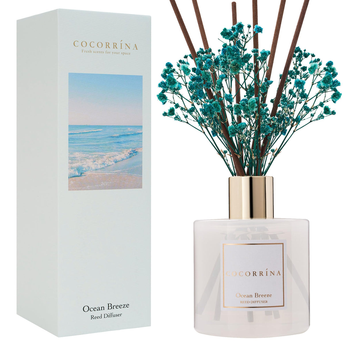 Cocorrína Reed Diffuser Set, Clean Linen 6.7 fl oz Scented Diffuser with Sticks Home Fragrance Reed Diffuser for Bathroom Shelf Décor