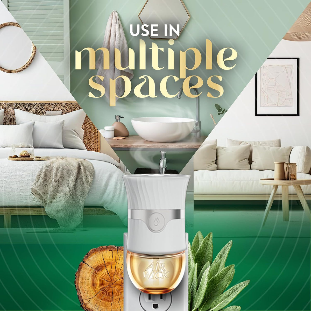 Air Wick Vibrant Plug in Scented Oil Refills, 4 Count, White Sage & Mahogany, Air Fresheners, Essential Oils