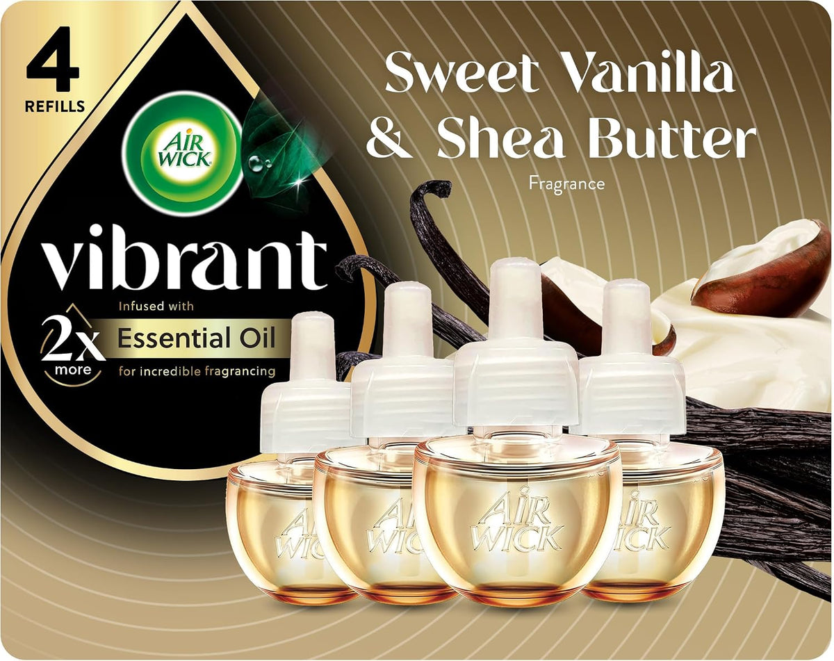 Air Wick Vibrant Plug In Scented Oil Refills,Sweet Vanilla &Shea Butter,4ct