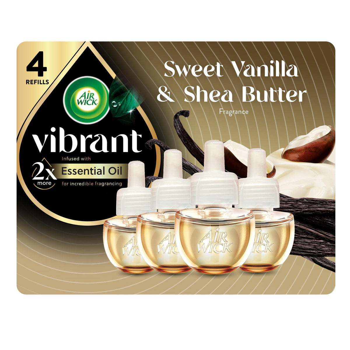 Air Wick Vibrant Plug In Scented Oil Refills,Sweet Vanilla &Shea Butter,4ct