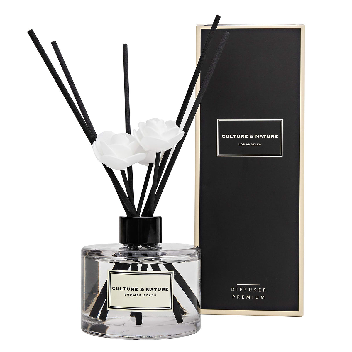 CULTURE & NATURE Reed Diffuser Set 6.7oz (200ml) Clean Cotton Scented Diffuser with Sticks Home Fragrance Reed Diffuser for Bathroom Shelf Decor