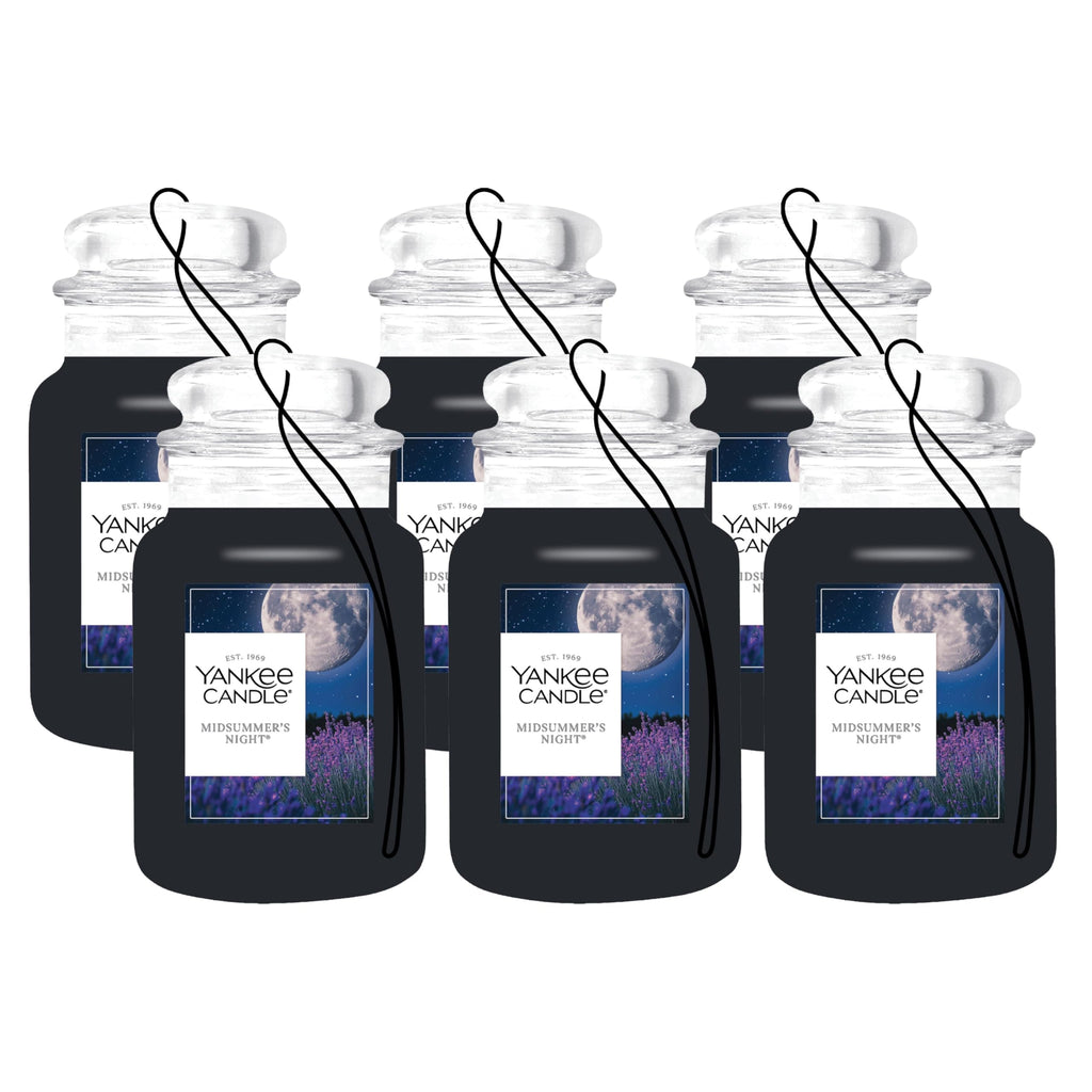 Yankee Candle Classic Paper Car Jar Air Freshener, Hanging Car Freshener, Long Lasting Car Fragrance, Midsummer’s Night (Pack of 6)