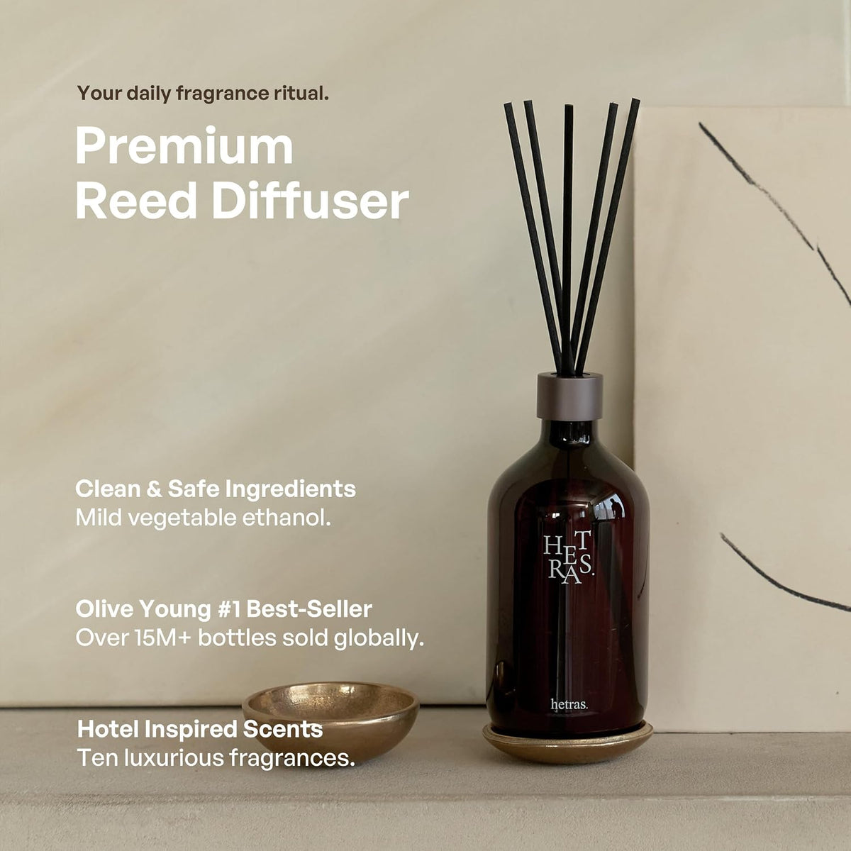 hetras Premium Reed Diffuser Set (Jeju Saryeoni Forest Scent)–Large Capacity Value 2-Pack | 16.9 fl.oz x 2 Bottles with 10 Reed Sticks Total | Fresh Green & Orange Citrus Aroma | Luxury Decor & Gift