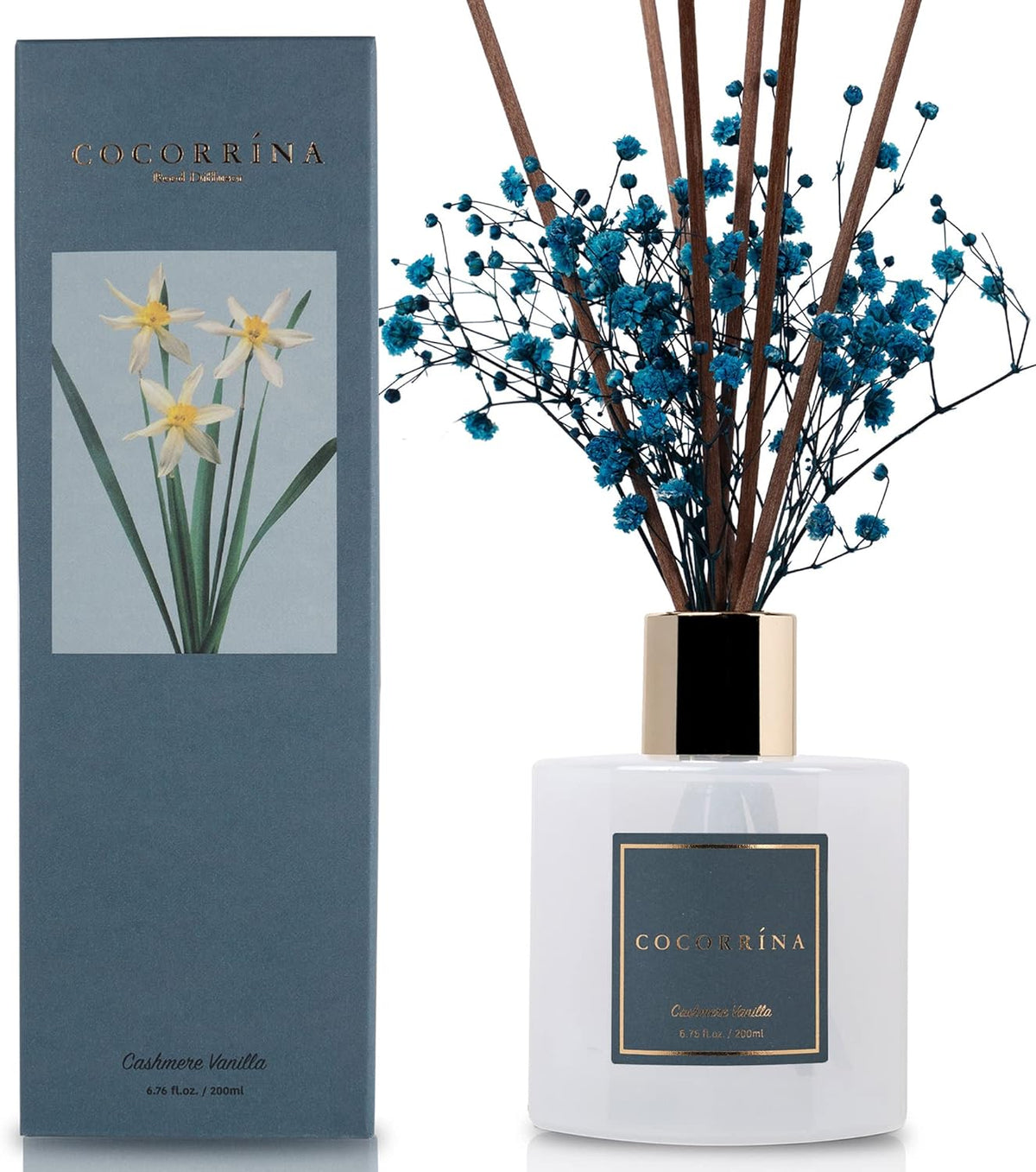 COCORRÍNA Reed Diffuser - Cashmere Vanilla 6.7 fl oz Reed Diffuser for Bedroom Bathroom Home Décor