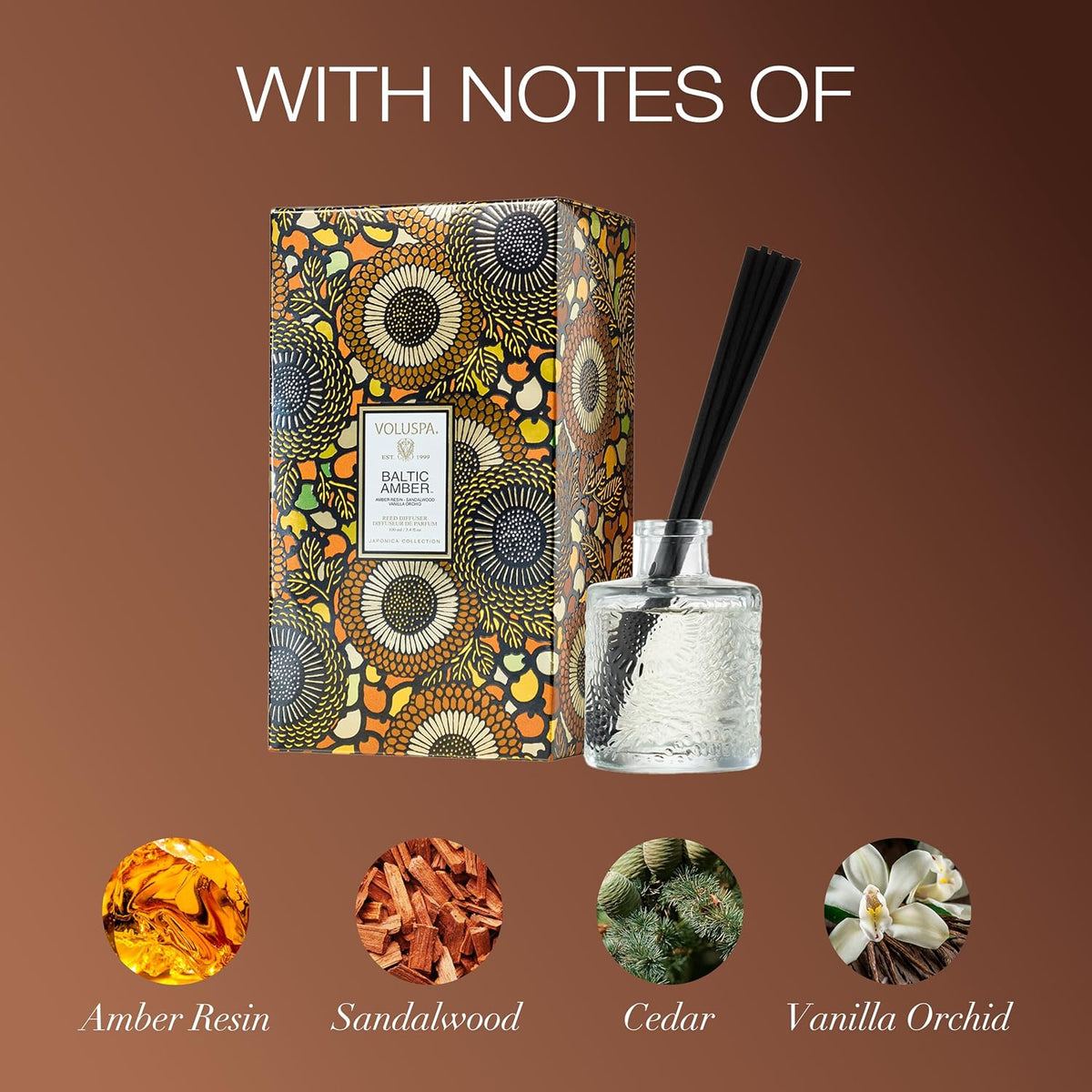 Voluspa Baltic Amber Oil Reed Diffuser, 3.4 Oz Home Fragrance