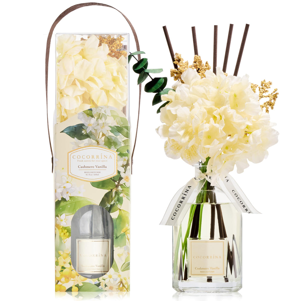 COCORRÍNA Reed Diffuser - Cherry Blossom 8.5 Fl.oz Flower Diffuser with 8 Sticks, Reed Diffusers for Home Bathroom Shelf Decor