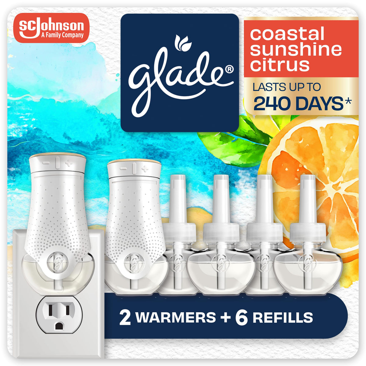 Glade PlugIns Air Freshener Starter Kit, Scented and Essential Oils for Home and Bathroom, Cashmere Woods, 4.02 Fl Oz, 2 Warmers and 6 Refills