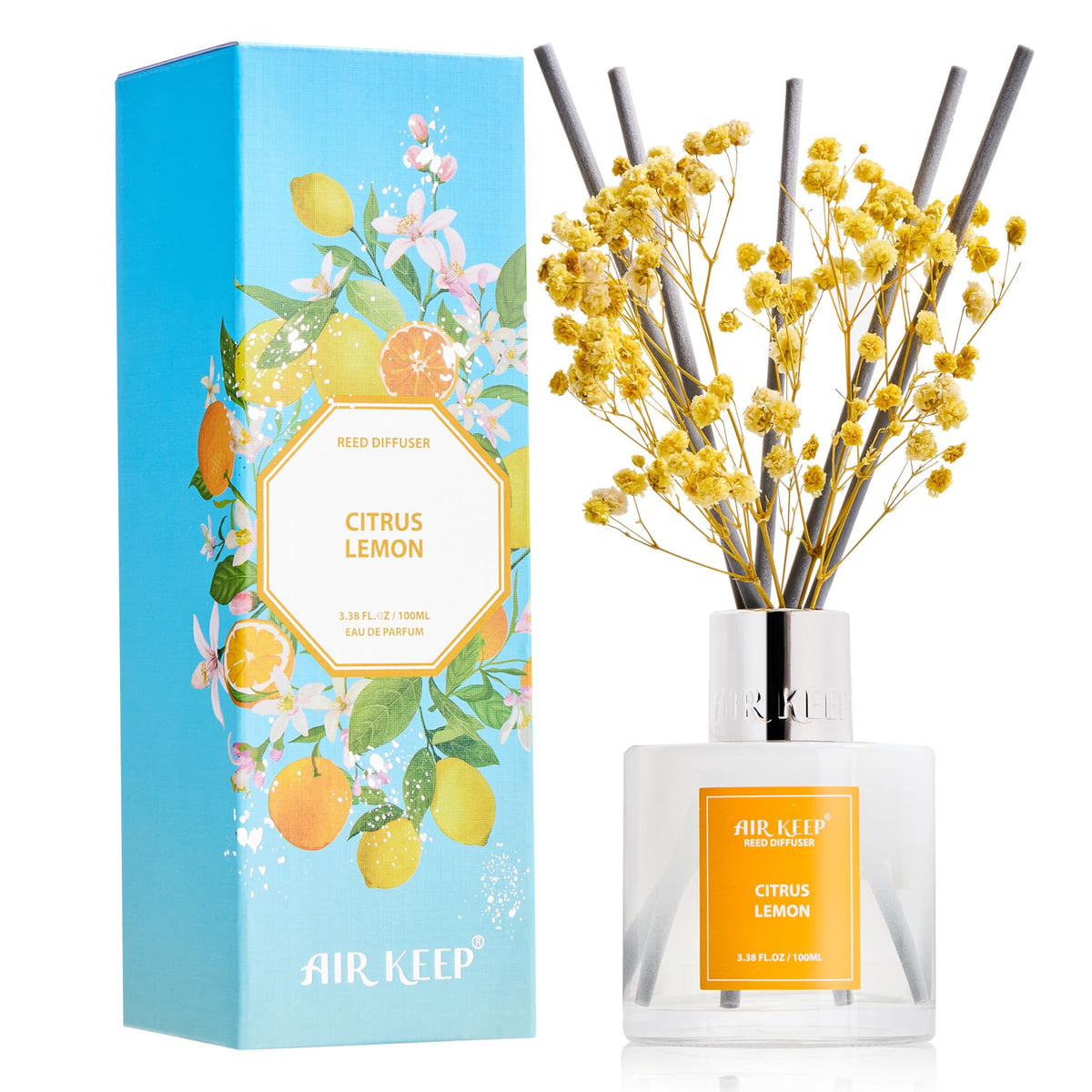 Airkeep Reed Diffuser Set,3.38 fl oz (100 ml) - Clean Linen Oil Diffusers with 8 Reed Sticks,Home Fragrance Reed Diffuser for Bathroom Shelf Decor