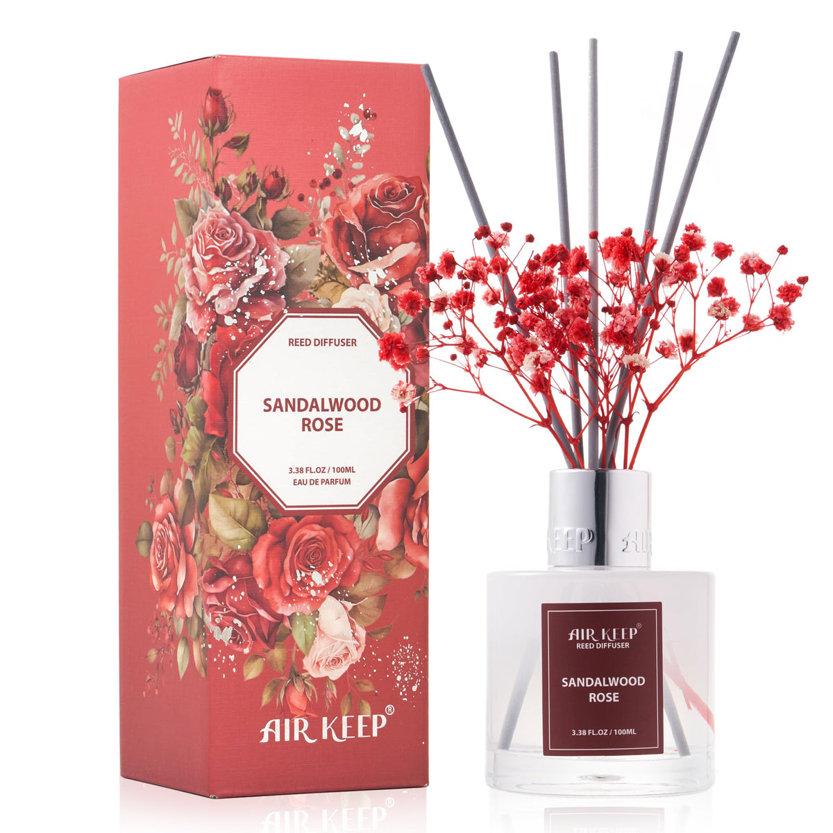 Airkeep Reed Diffuser Set, 3.38 fl oz (100 ml) - Cherry Blossom Oil Diffusers with 8 Reed Sticks, Home Fragrance Reed Diffuser for Bathroom Shelf Decor