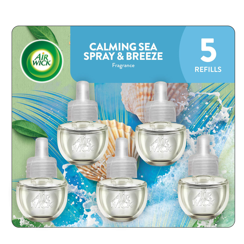 Air Wick Plug in Scented Oil Refills, 4 Count, Calming Sea Spray & Breeze, Air Freshener, Essential Oils
