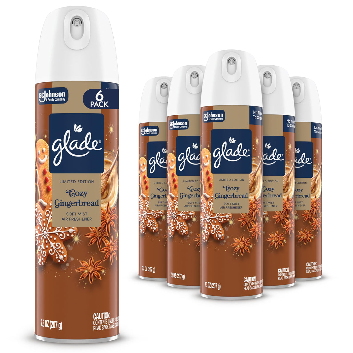 Glade Soft Mist Odor Fighting Aerosol Air Freshener, Twinkling Pine & Cedar, 7.3oz, 6 count