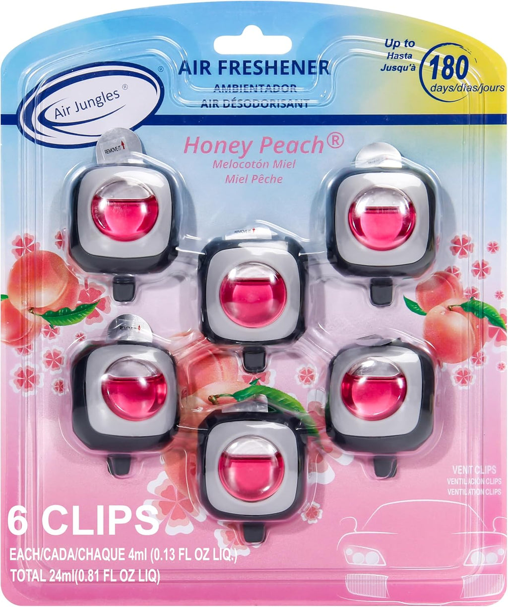 Air Jungles Honey Peach Scent Pink Car Air Freshener Vent Clip 6 Ct