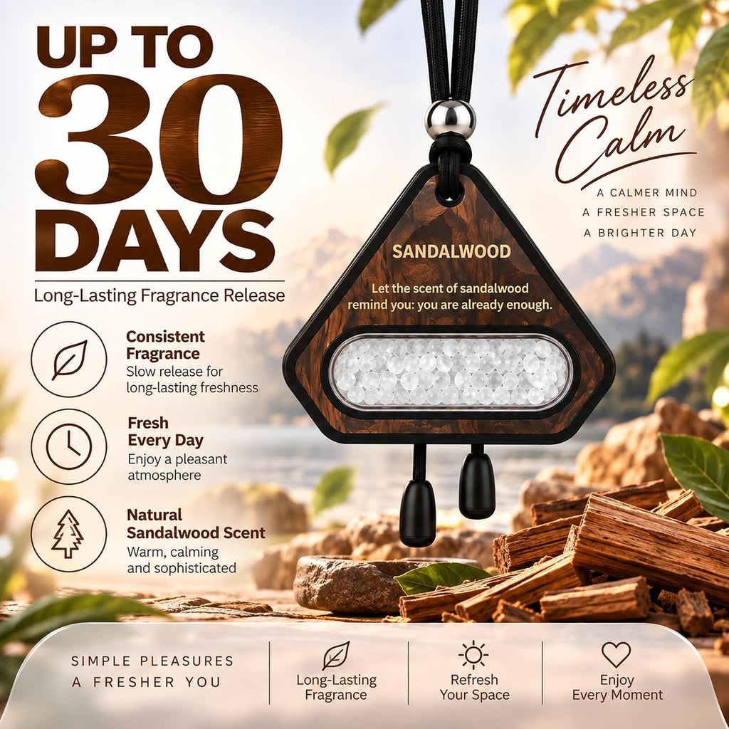 Hanging Car Air Freshener, Solid EVA Beads, Sandalwood, 3 Pack