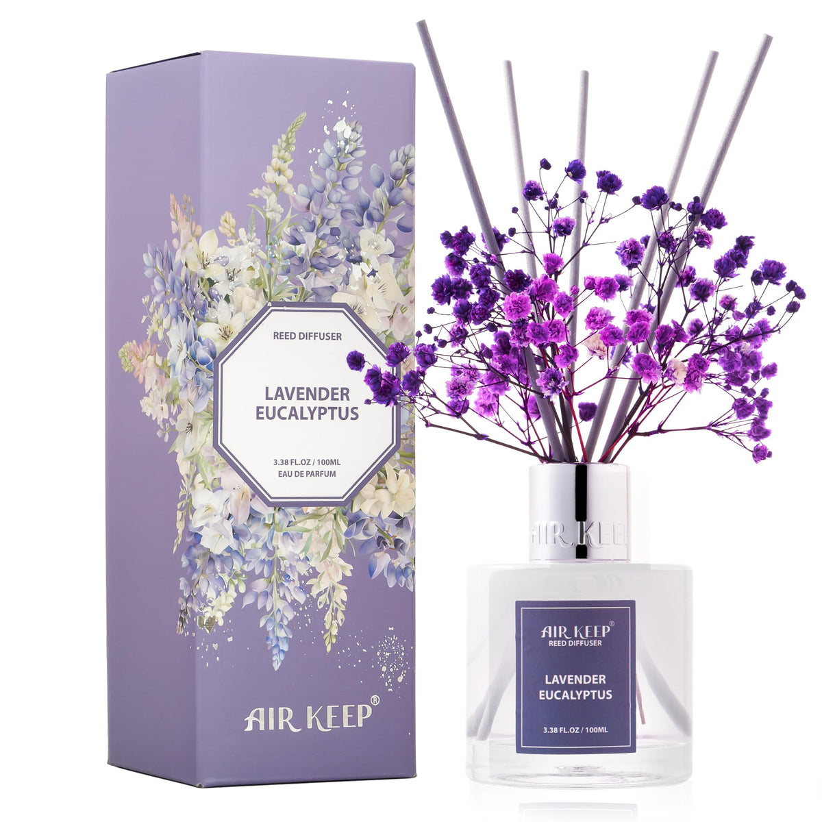 Airkeep Reed Diffuser Set, 3.38 fl oz (100 ml) - Cherry Blossom Oil Diffusers with 8 Reed Sticks, Home Fragrance Reed Diffuser for Bathroom Shelf Decor