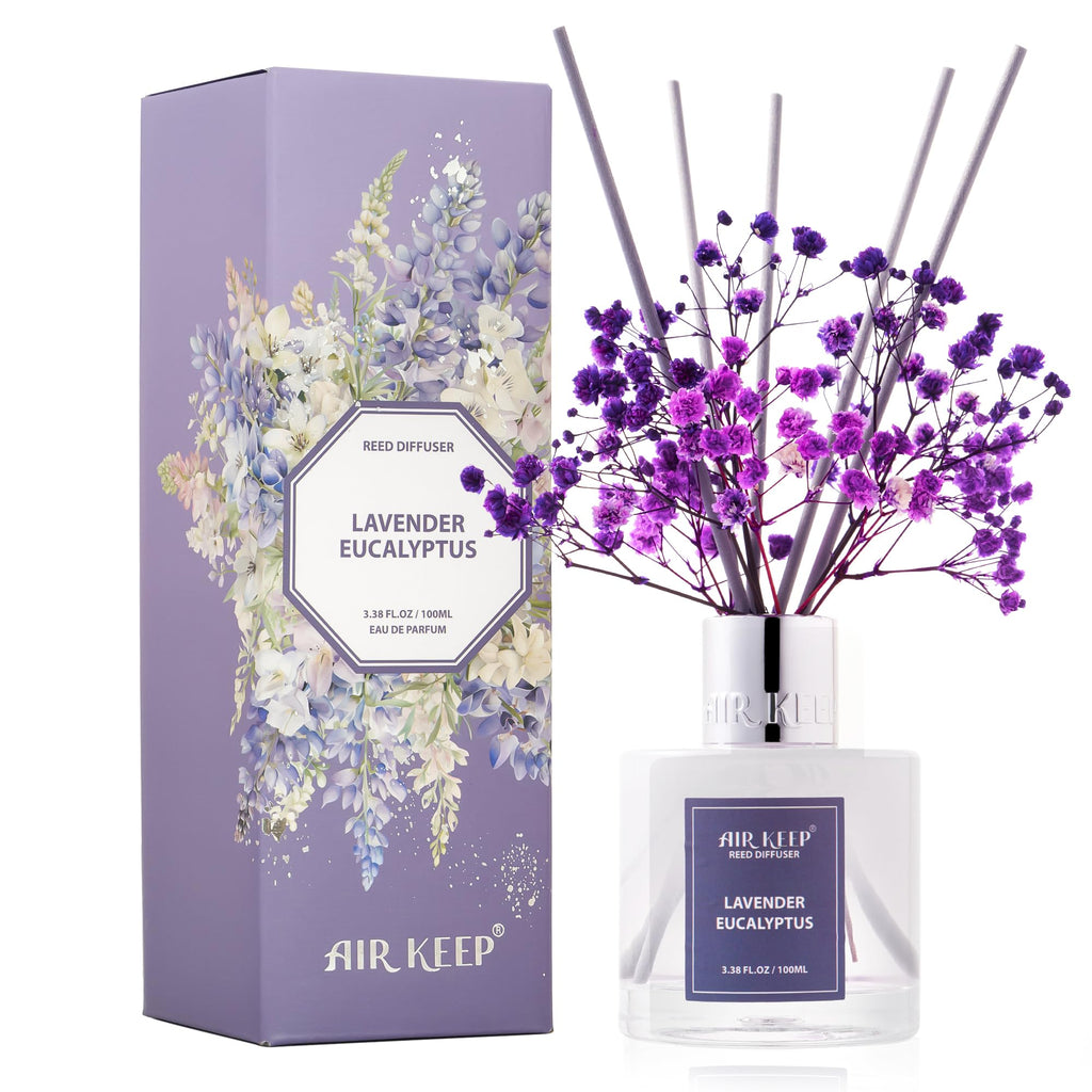 Airkeep Reed Diffuser Set,3.38 fl oz (100 ml) - Cinnamon Vanilla Oil Diffusers with 8 Reed Sticks, Home Fragrance Reed Diffuser for Bathroom Shelf Decor
