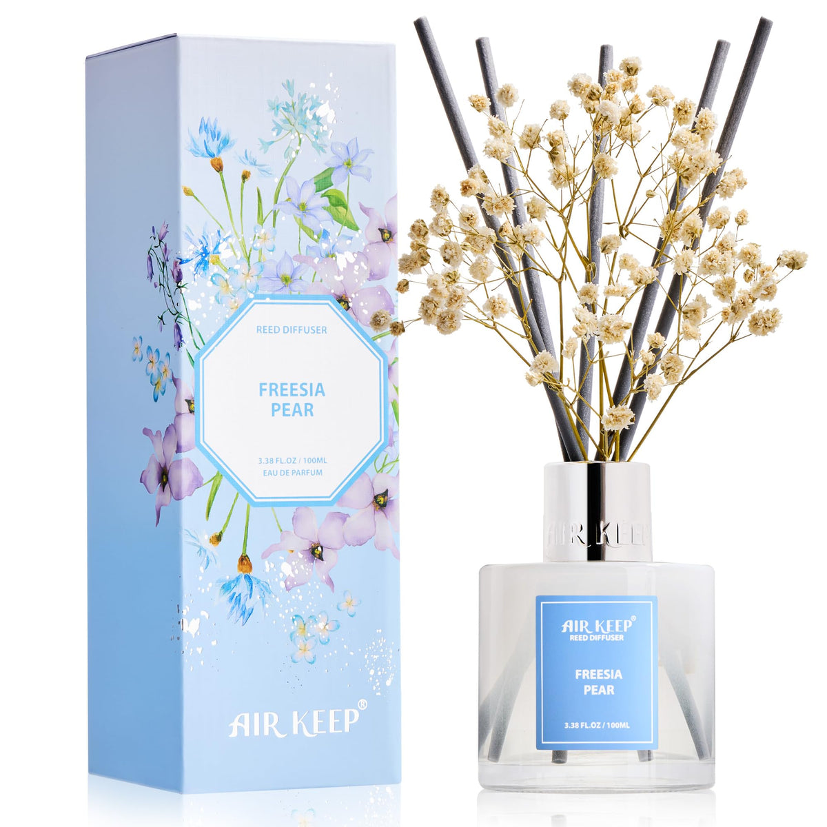 Airkeep Reed Diffuser Set,3.38 fl oz (100 ml) - Cinnamon Vanilla Oil Diffusers with 8 Reed Sticks, Home Fragrance Reed Diffuser for Bathroom Shelf Decor