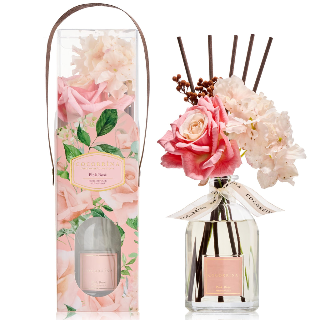 COCORRÍNA Reed Diffuser - Cherry Blossom 8.5 Fl.oz Flower Diffuser with 8 Sticks, Reed Diffusers for Home Bathroom Shelf Decor