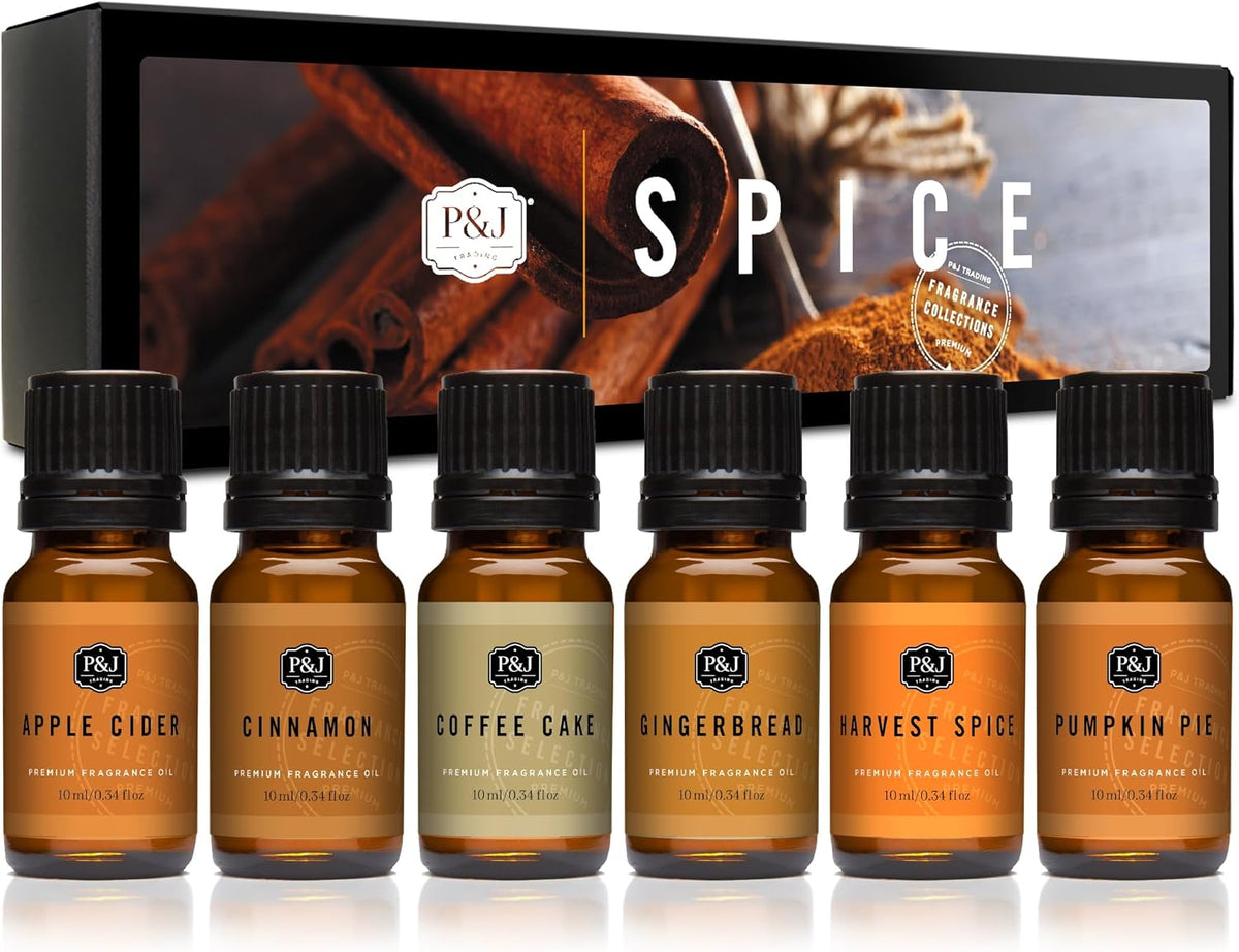 P&J Trading Fragrance Oils for Diffusers for Home Spice Set Fragrance Scents for Candle Making - Soap Making Supplies - Car Diffuser Scents - Essential Home Gift Set - Apple Cider, Cinnamon & More