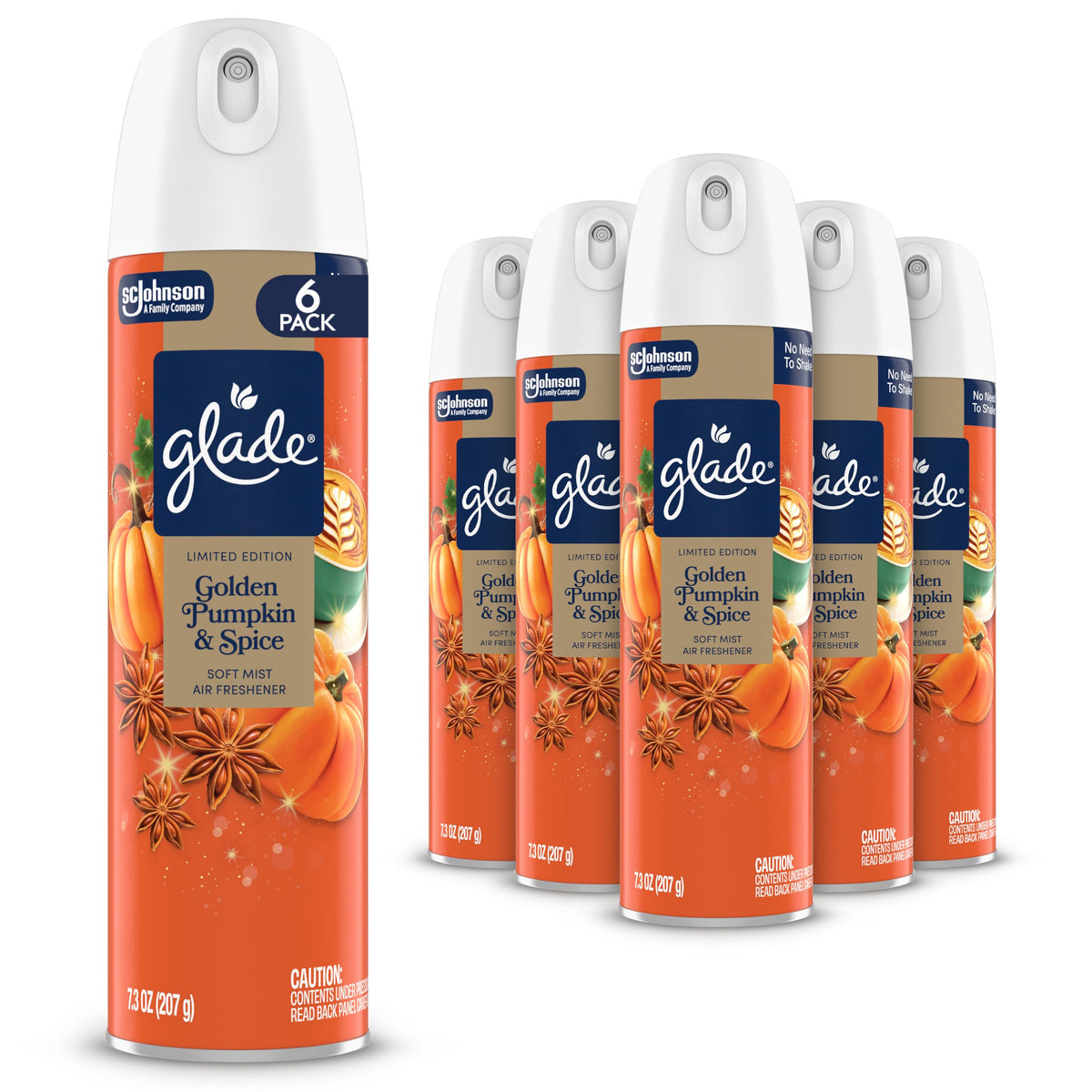 Glade Soft Mist Odor Fighting Aerosol Air Freshener, Twinkling Pine & Cedar, 7.3oz, 6 count