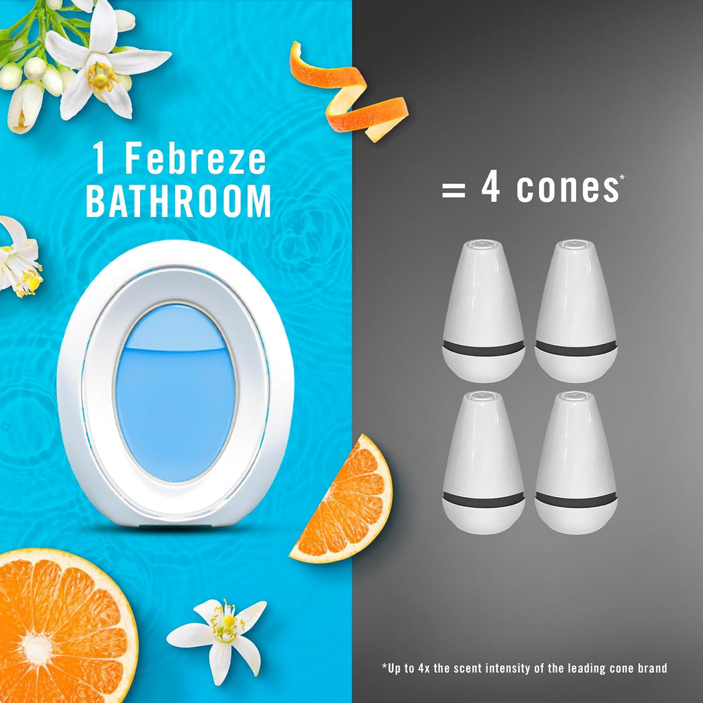 Febreze Bathroom Air Freshener, Odor-Fighting, Plug In Alternative, Air Fresheners for Small Spaces in Home, Bathroom, Kitchen, & Closet, Pet & Litter Box Odor Fighter, Refresh & Energize Scent, 4ct