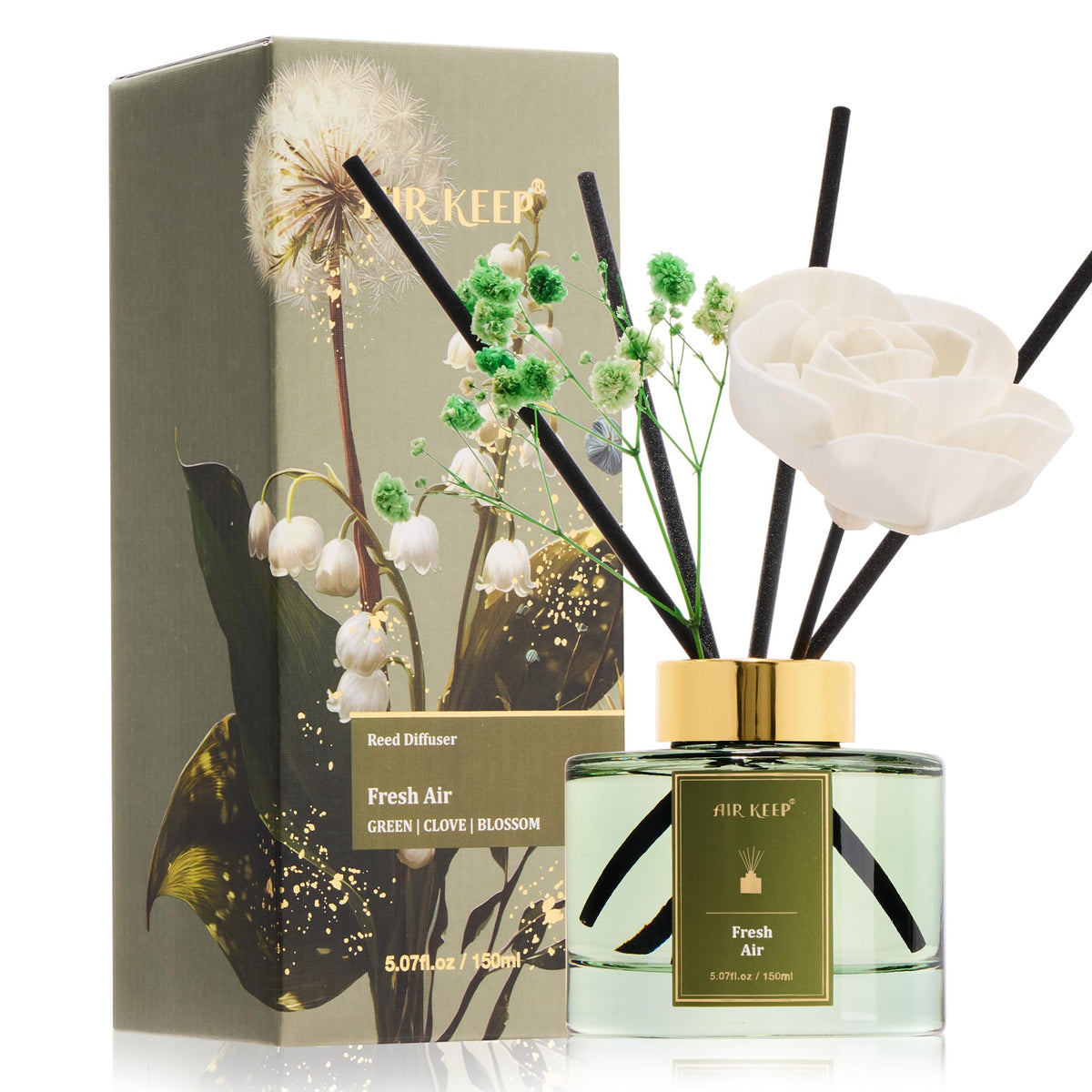 Airkeep Flower Reed Diffusers Set, 5.07 oz Pear/Apple/Berry Scented Oil Diffuser with 8 Reed Sticks, Home Fragrance Diffuser Gift Set for Bathroom & Office Decor 150ml