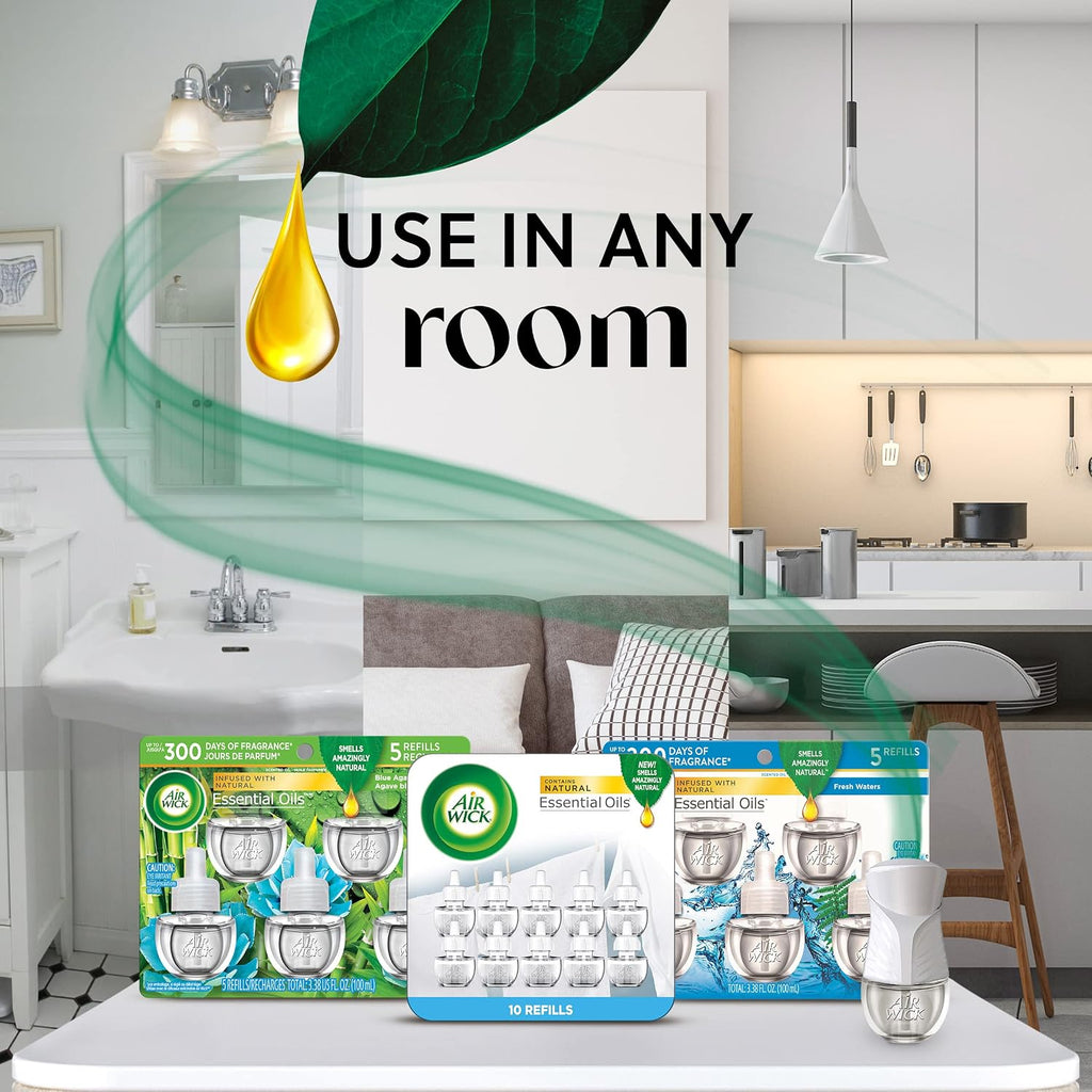 Air Wick Plug in Scented Oil Refill, 2 ct, Fresh Linen, Air Freshener, Essential Oils (Pack of 2)