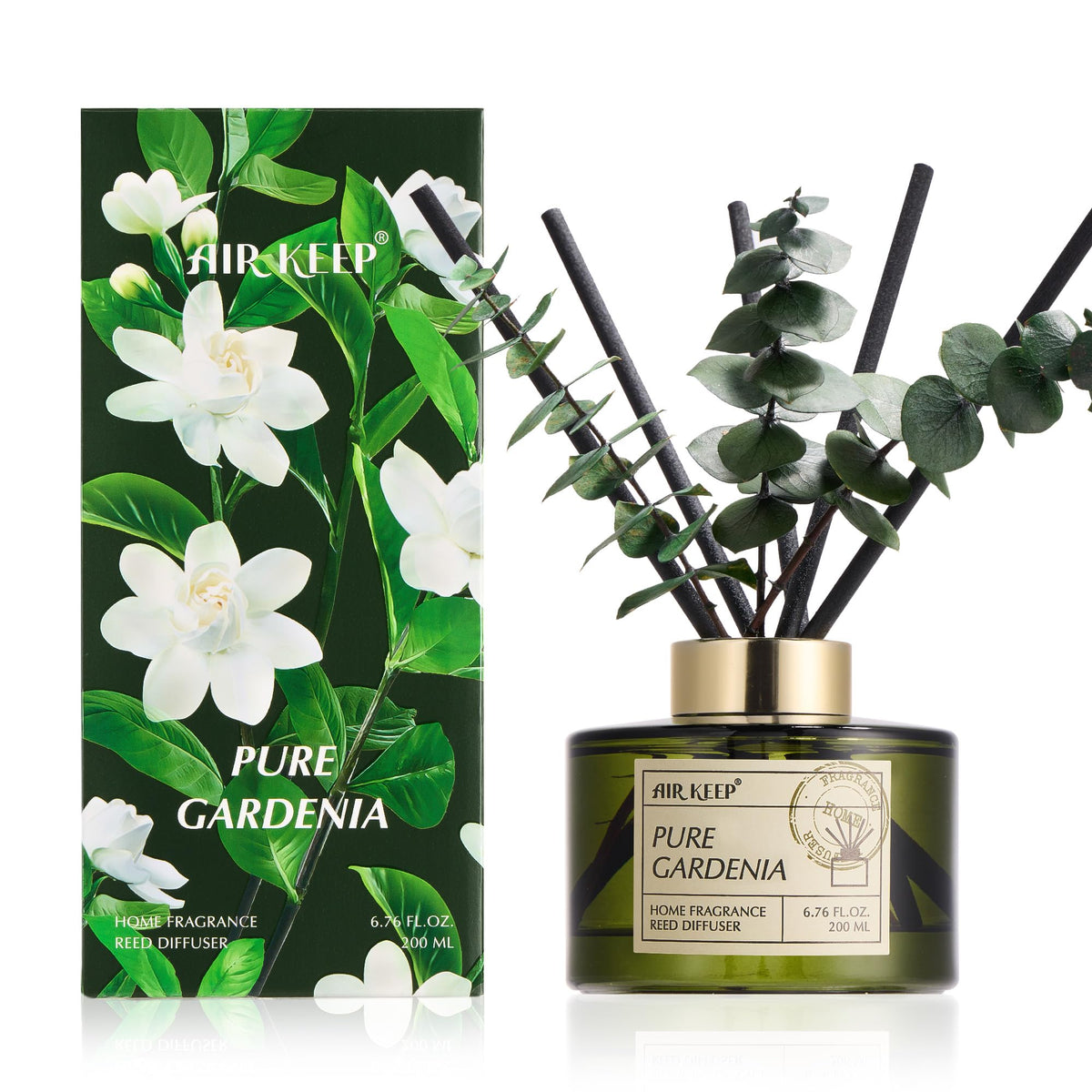 Airkeep Reed Diffuser Set with 6.76 fl oz Lavender Eucalyptus Scent Essential Oils and 3 Leaves & 8 Diffuser Sticks,Bathroom Shelf Decor & Air Freshener, House Bedroom Office Decor & Gifts