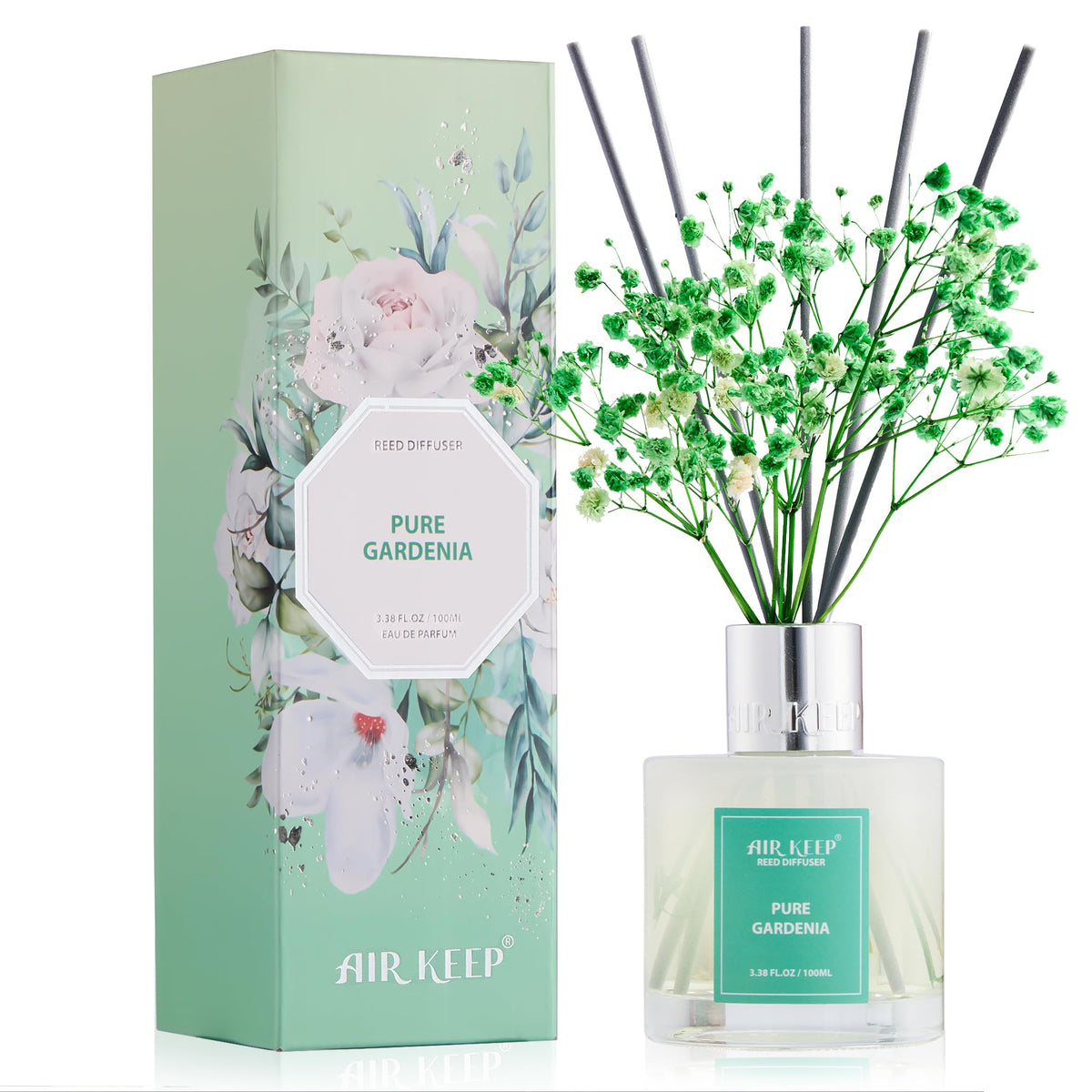 Airkeep Reed Diffuser Set,3.38 fl oz (100 ml) - Clean Linen Oil Diffusers with 8 Reed Sticks,Home Fragrance Reed Diffuser for Bathroom Shelf Decor