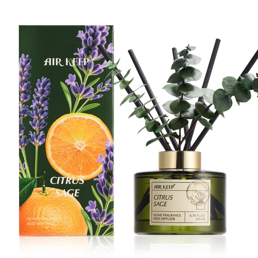 Airkeep Reed Diffuser Set with 6.76 fl oz Lavender Eucalyptus Scent Essential Oils and 3 Leaves & 8 Diffuser Sticks,Bathroom Shelf Decor & Air Freshener, House Bedroom Office Decor & Gifts