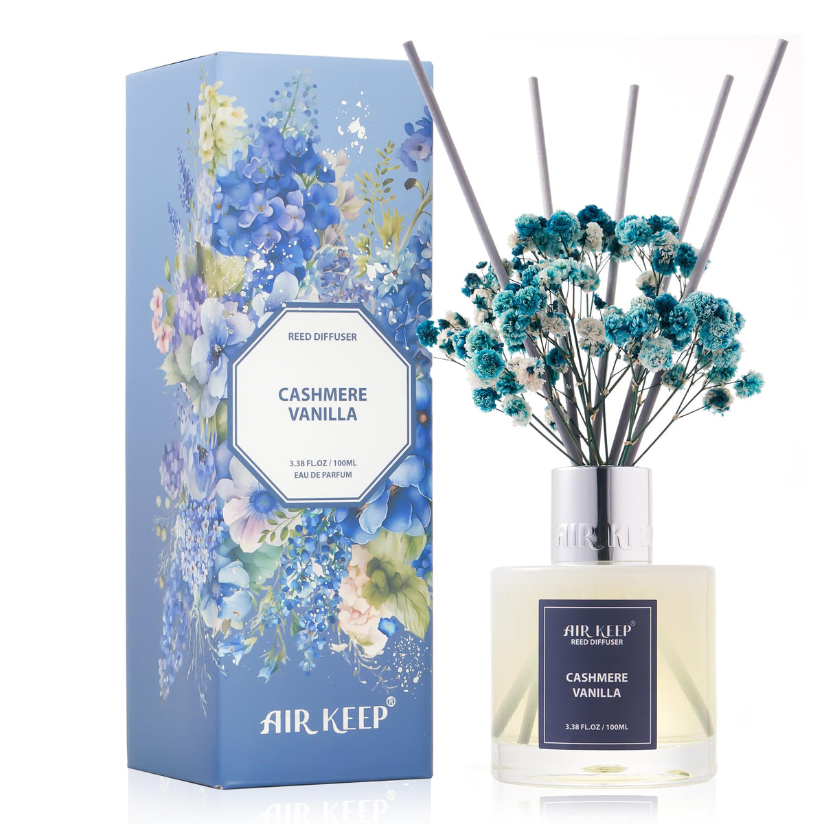 Airkeep Reed Diffuser Set, 3.38 fl oz (100 ml) - Cherry Blossom Oil Diffusers with 8 Reed Sticks, Home Fragrance Reed Diffuser for Bathroom Shelf Decor