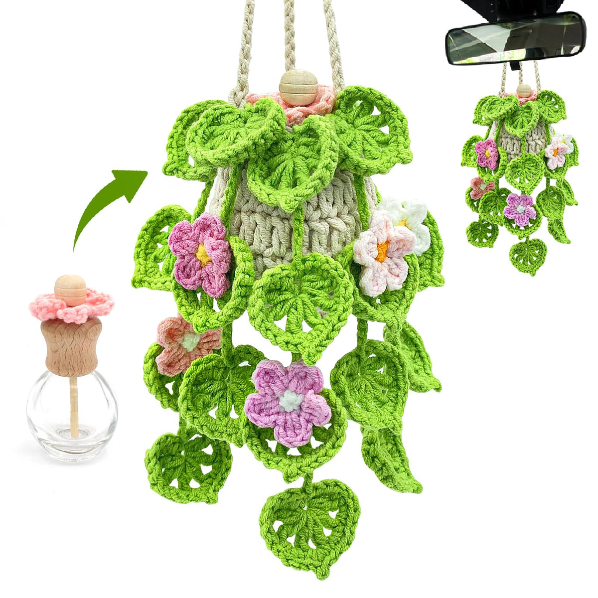Crochet Car Air Freshener,15ml Diffuser Bottle with Strawberry Plant