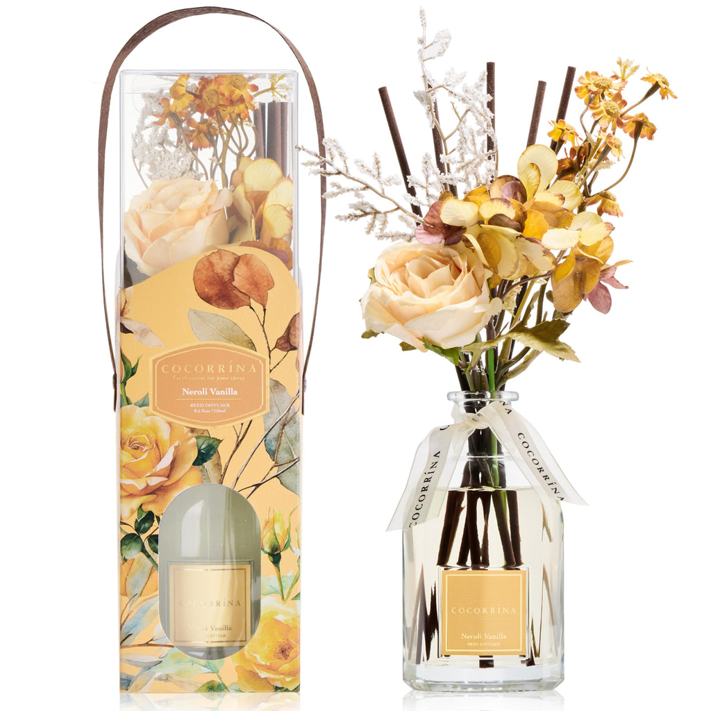 COCORRÍNA Reed Diffuser - Cherry Blossom 8.5 Fl.oz Flower Diffuser with 8 Sticks, Reed Diffusers for Home Bathroom Shelf Decor