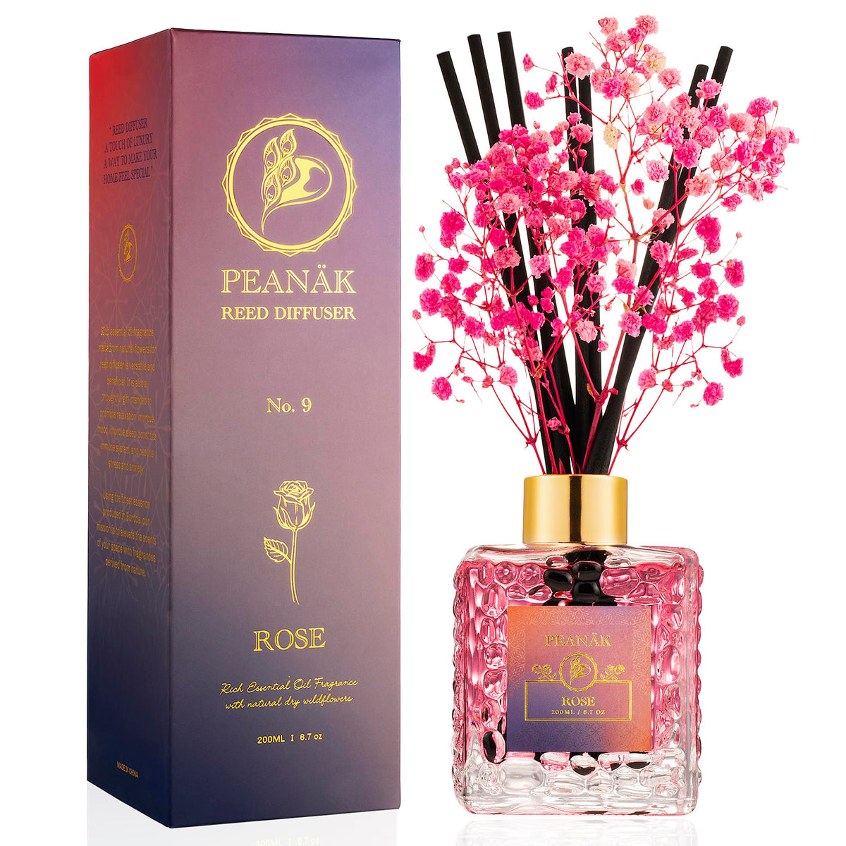 PEANÄK Reed Diffuser Set - Coconut Vanilla 6.7 fl oz | Scented Oil Diffuser with 8 Sticks for Bathroom Shelf Decor & Home Fragrance
