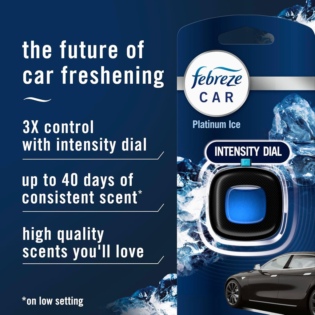 Febreze Car Air Freshener Vent Clip Platinum Ice Scent, .07 oz. Car Vent Clip, Pack of 4