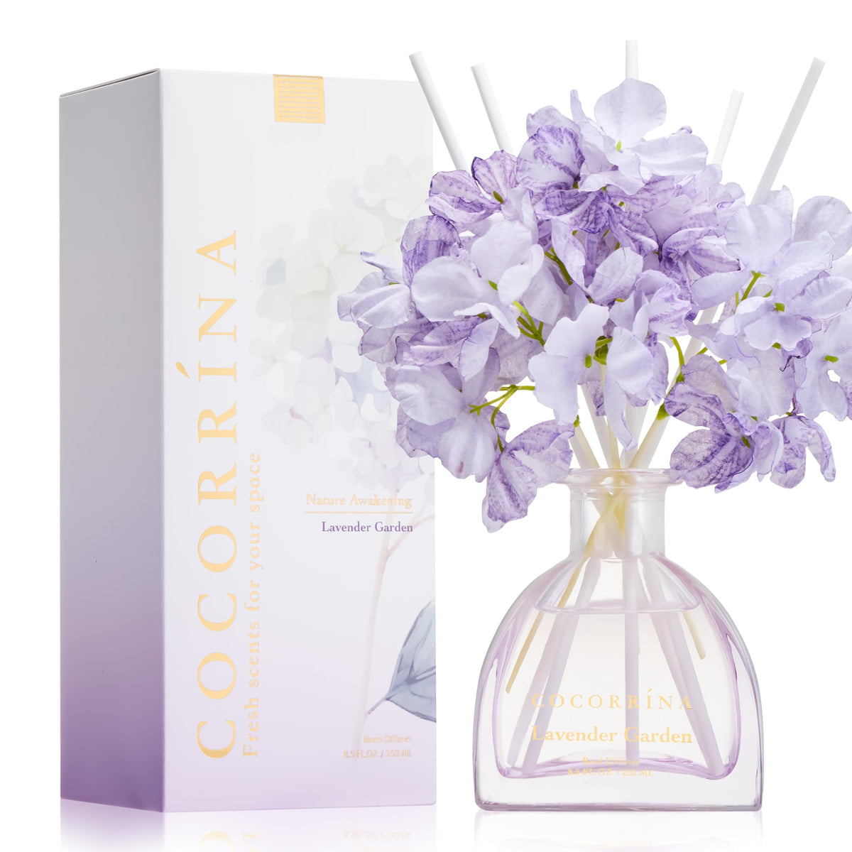 COCORRÍNA Reed Diffuser - 8.5 Oz Clean Linen Reed Diffuser with 8 Sticks for Home Bathroom Shelf Decor (Simple Luxe Collection)