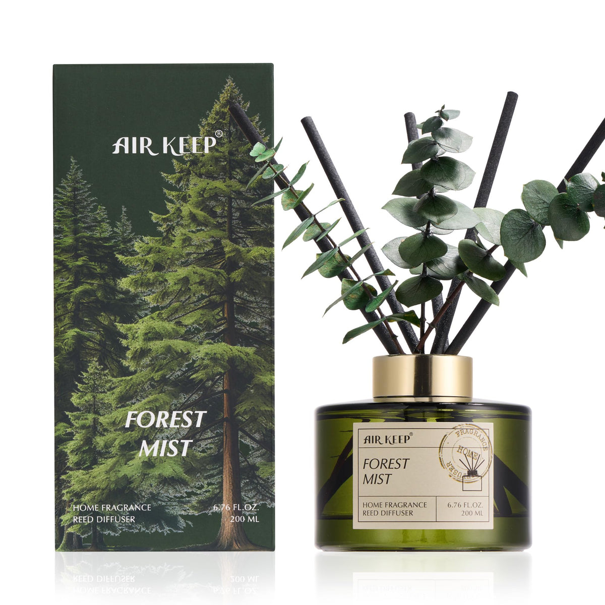 Airkeep Reed Diffuser Set with 6.76 fl oz Lavender Eucalyptus Scent Essential Oils and 3 Leaves & 8 Diffuser Sticks,Bathroom Shelf Decor & Air Freshener, House Bedroom Office Decor & Gifts