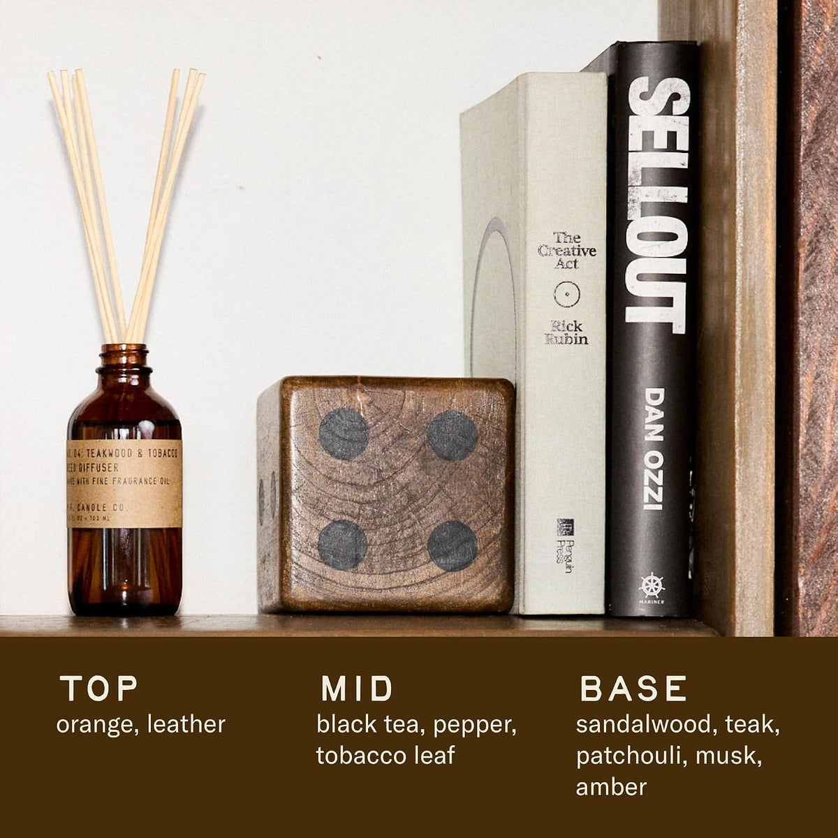 P.F. Candle Co. Teakwood & Tobacco Classic Scented Rattan Reed Diffuser (3.5 fl oz) Amber Glass Jar, Fine Fragrance Oil, Low Maintenance Scent Throw, Made in The U.S.A.
