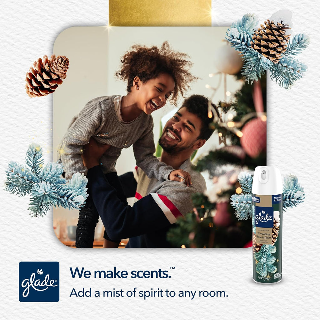 Glade Soft Mist Odor Fighting Aerosol Air Freshener, Twinkling Pine & Cedar, 7.3oz, 6 count